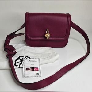 Alexander McQueen Skull Padlock Leather Shoulder Bag Burgundy Womens